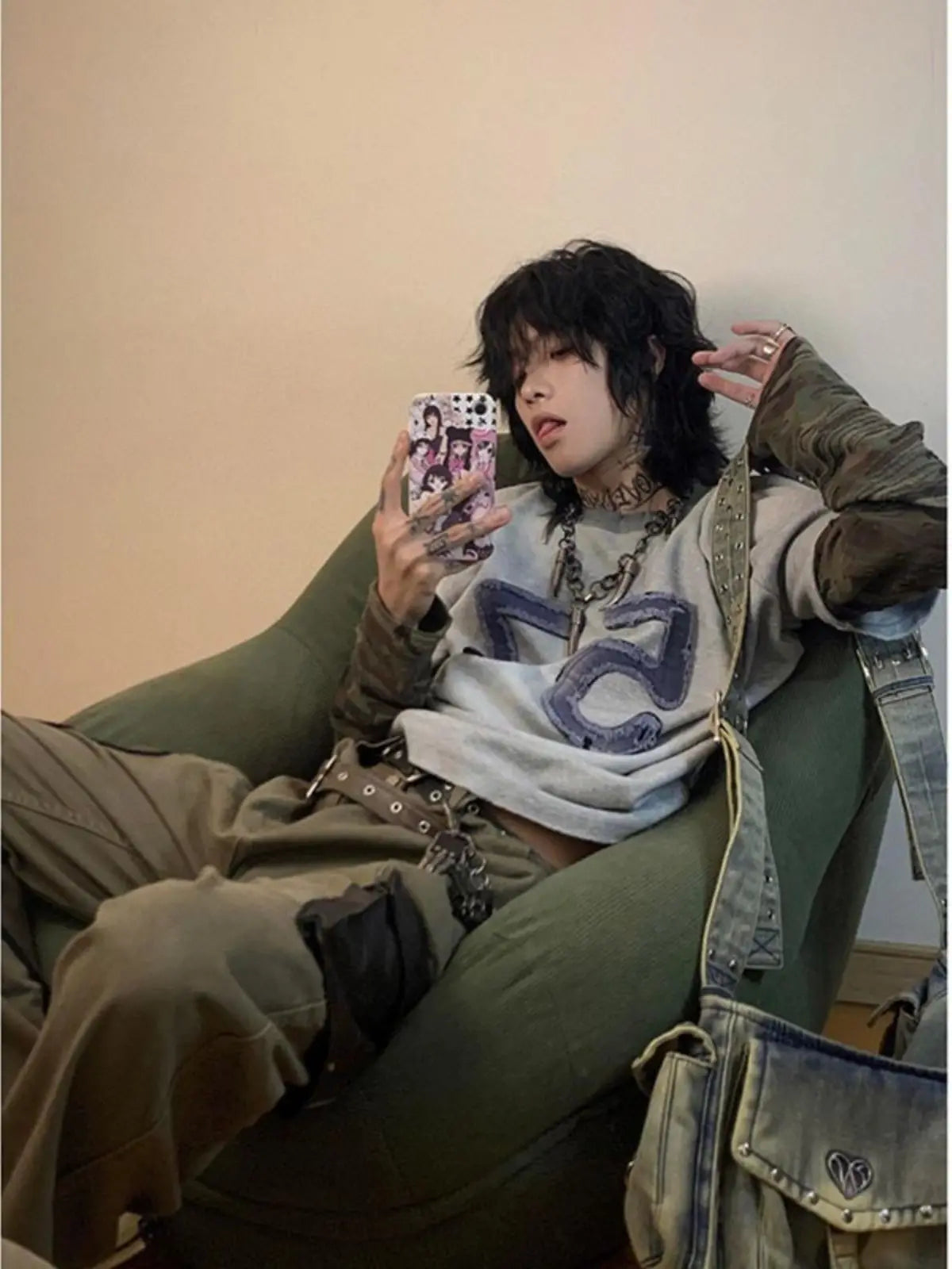 Streetwear Retro Vintage Long Sleeved Camo T-Shirt