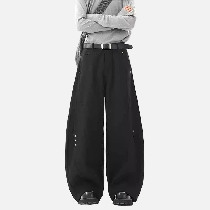 Luxuriöse schwarze Freizeithose mit weitem Bein und Krummsäbelmuster