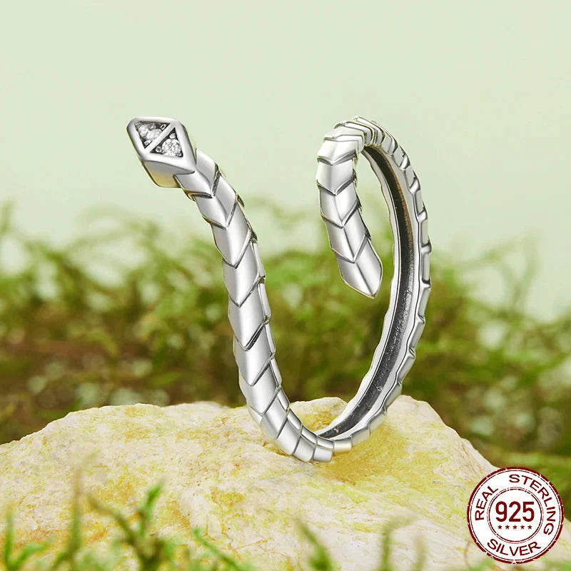 Adjustable Sterling Silver Snake CZ Band Ring