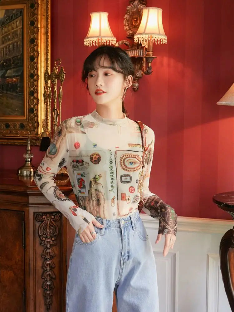Haut en maille pour femme à motif mystique