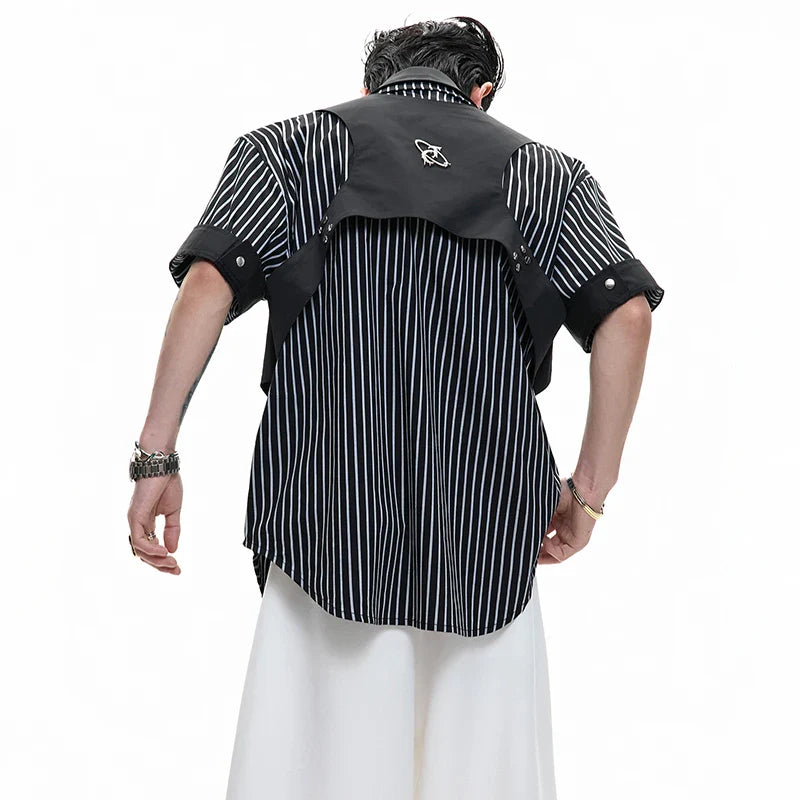 Herren Kurzarmhemd mit Patchwork-Design im cleanen, ästhetischen Stil