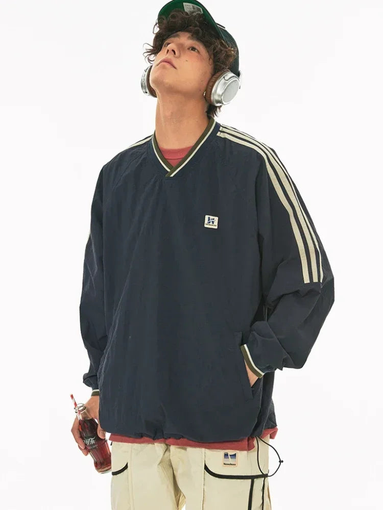 Y2K Retro-Streifen Oversize-Baseball-Sweatshirt