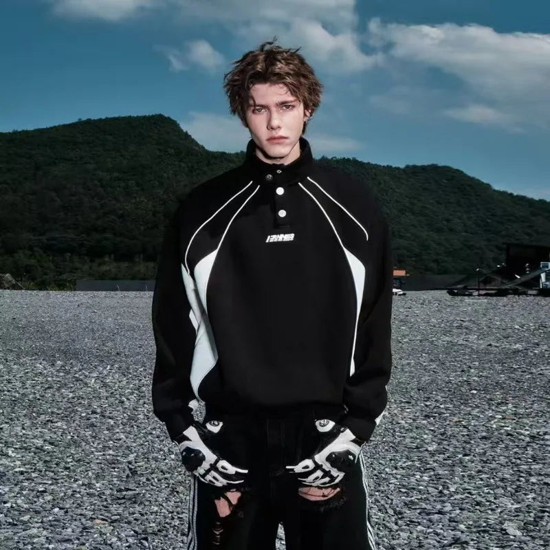 Y2K Streetwear High Collar Casual Langarm-Sweatshirt