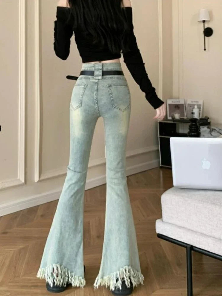 Jean évasé à franges taille haute pour femme