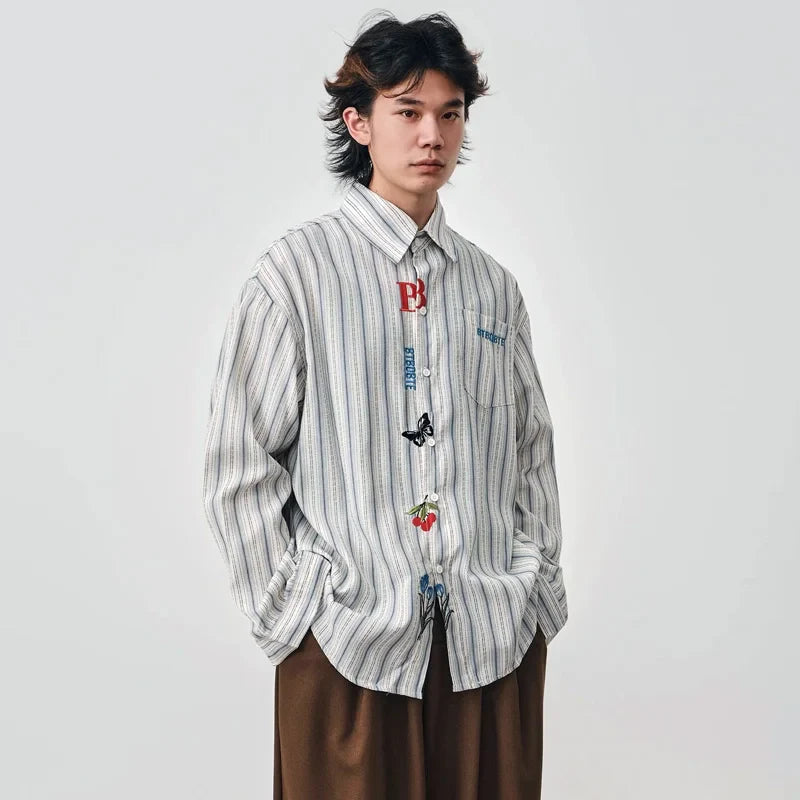Chemise décontractée oversize brodée à manches longues