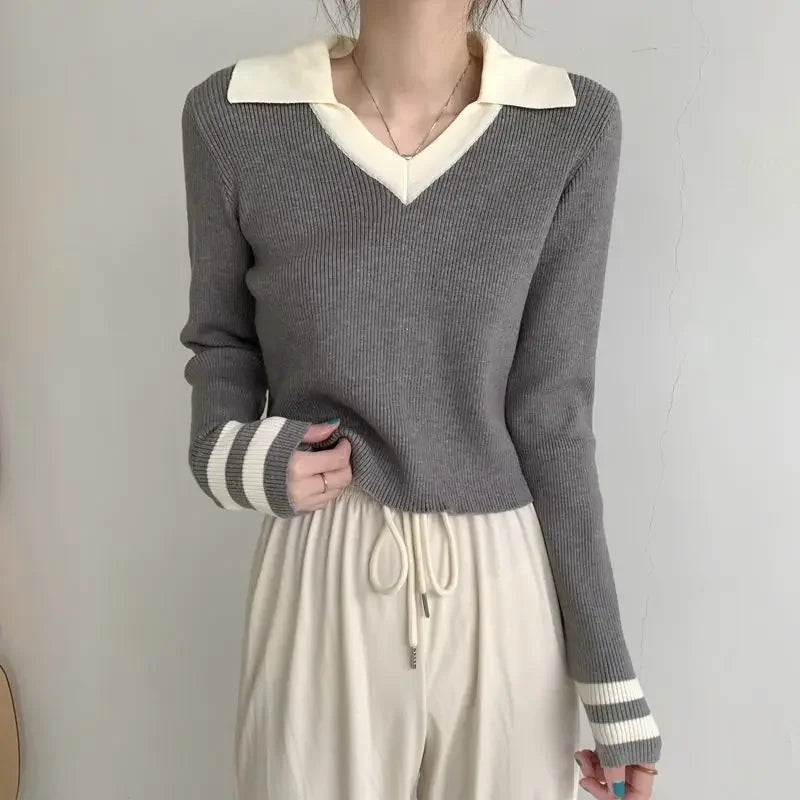 Damen Cooles, stylisches, figurbetontes Strick-Polo-Shirt