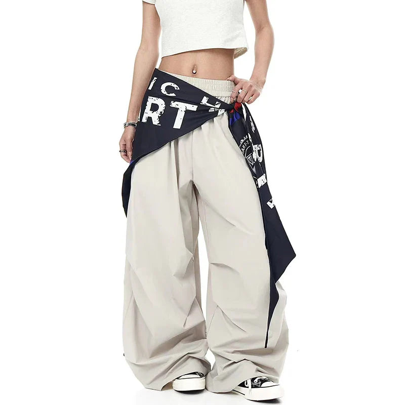 Coole Patchwork-Hose mit hohem Bund und weitem Bein