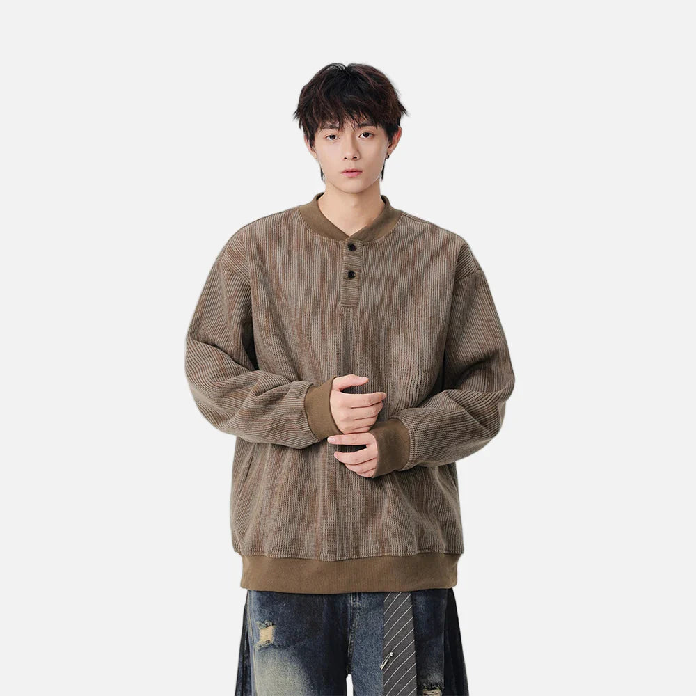 Gemütliches Sweatshirt mit geripptem Henley-Ausschnitt