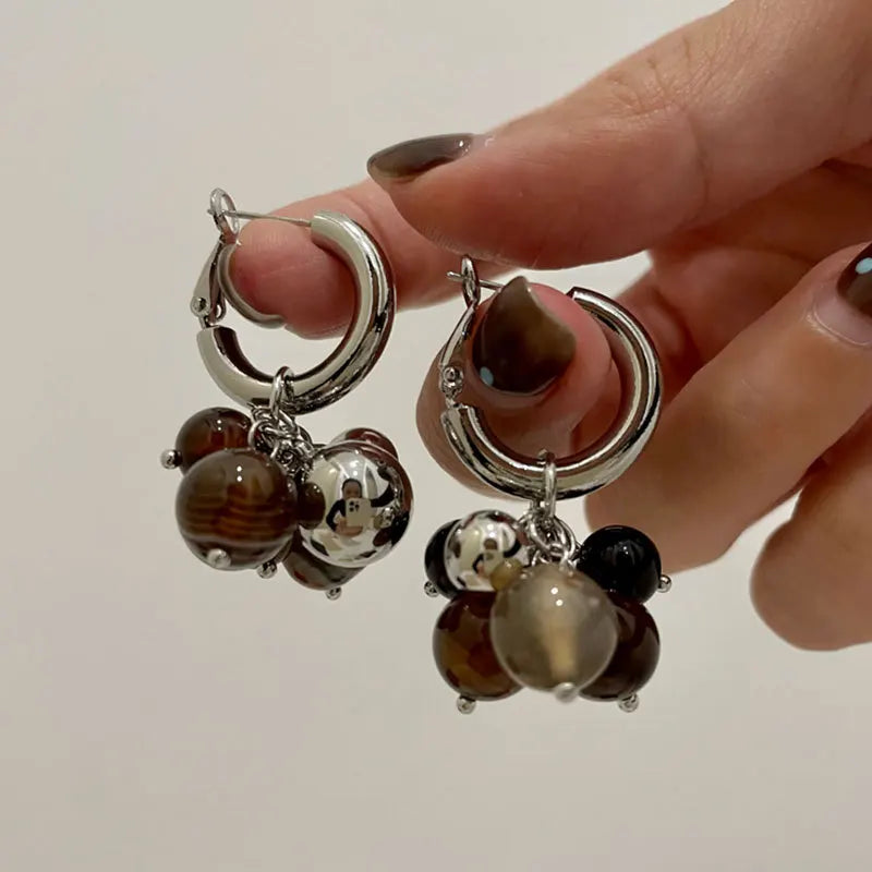 Boucles d'oreilles vintage en perles de pierre naturelle