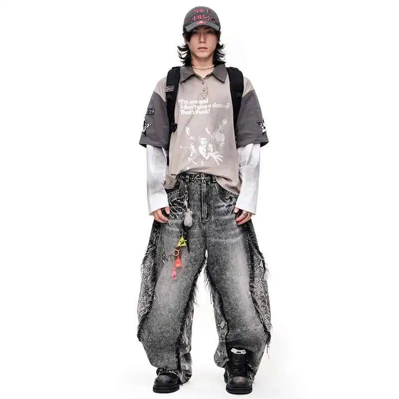 Herren Classic Cut Burr Patchwork Baggy Jeans