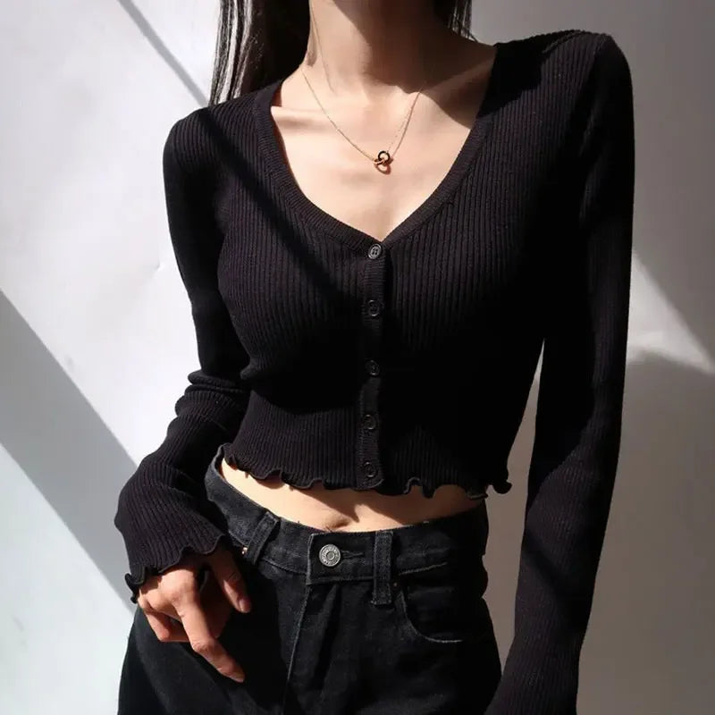 Elegante, kurze Strickjacke mit V-Ausschnitt für Damen