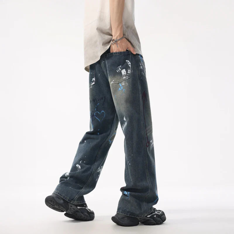 Denim Game Strong Retro Graffiti Loose Jeans