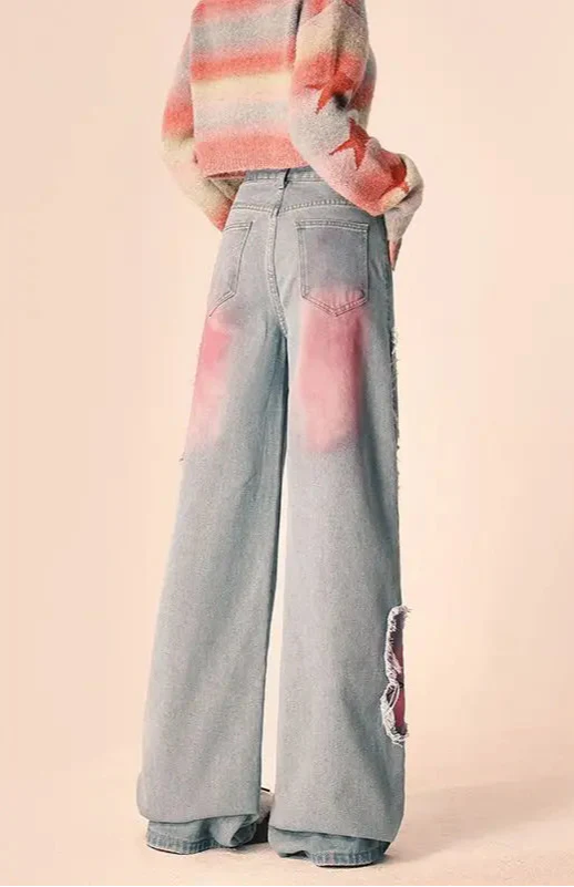 Jean de printemps vintage brodé de papillons