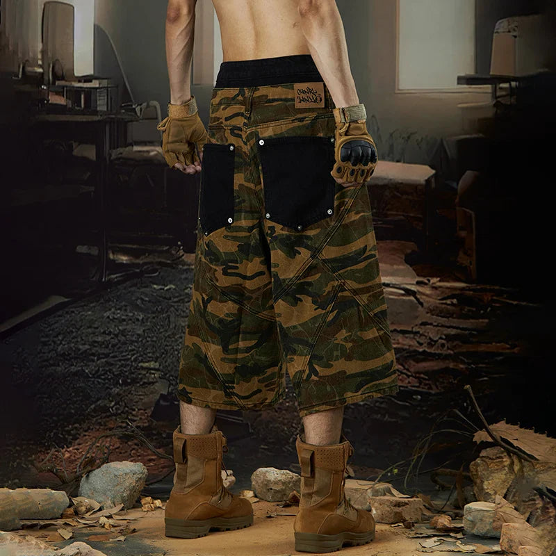 Short en jean camouflage personnalisé avec poches décoratives