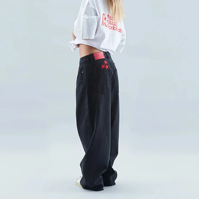 Vintage Streetwear Cool Star Hip Hop Schwarze Straight Jeans