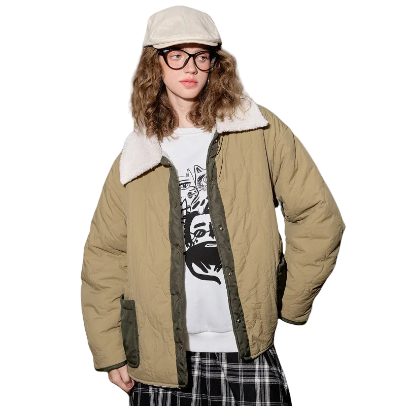 Colorblock Gourd-Pattern Short Puffer Jacket