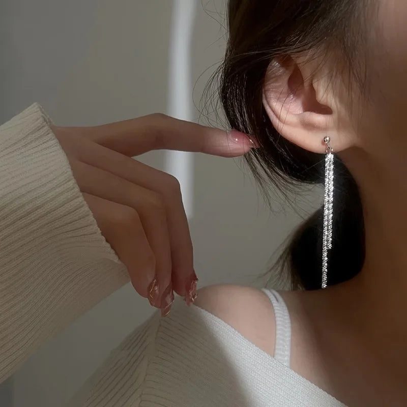 Boucles d'oreilles longues tendance et chics à pompons argentés