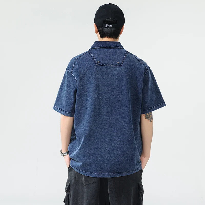 Men Stylish Casual Knitted Denim Polo T-Shirt