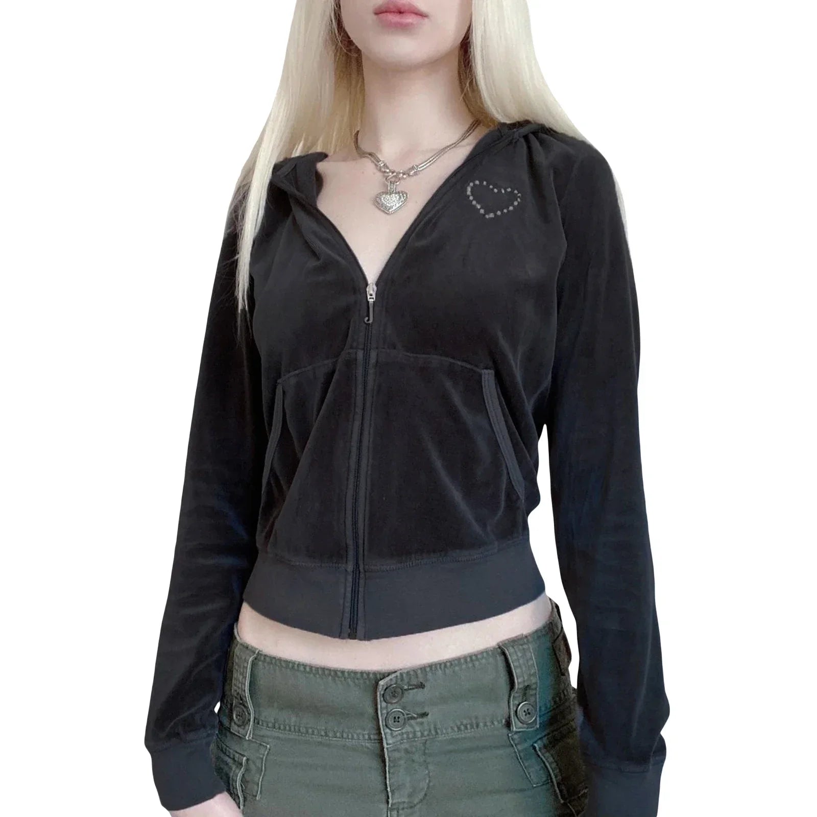 Sweatshirt mit Strassherz-Dekor und Reißverschluss