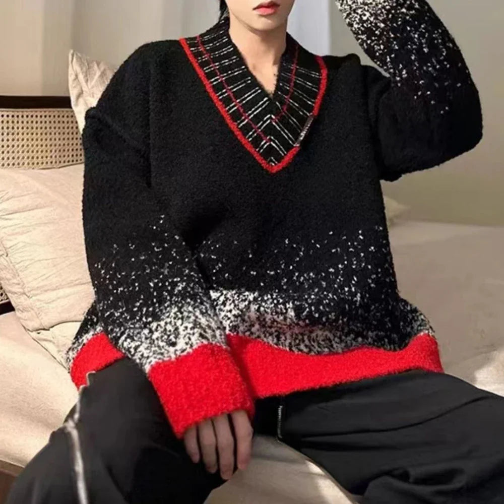 Women Autumn Gradient V-Neck Sweater