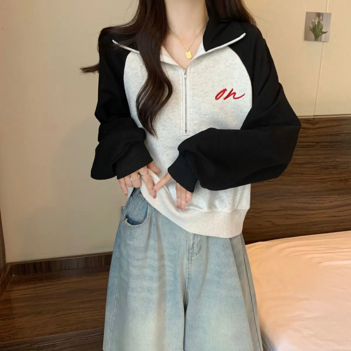 Chill Fit Loose Zipper Retro Langarm-Sweatshirt