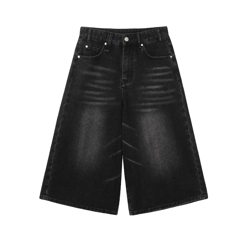 Wide-Leg Black Denim Jorts