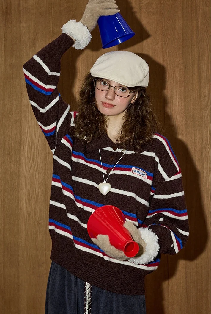 Pull polo rayé oversize rétro chic