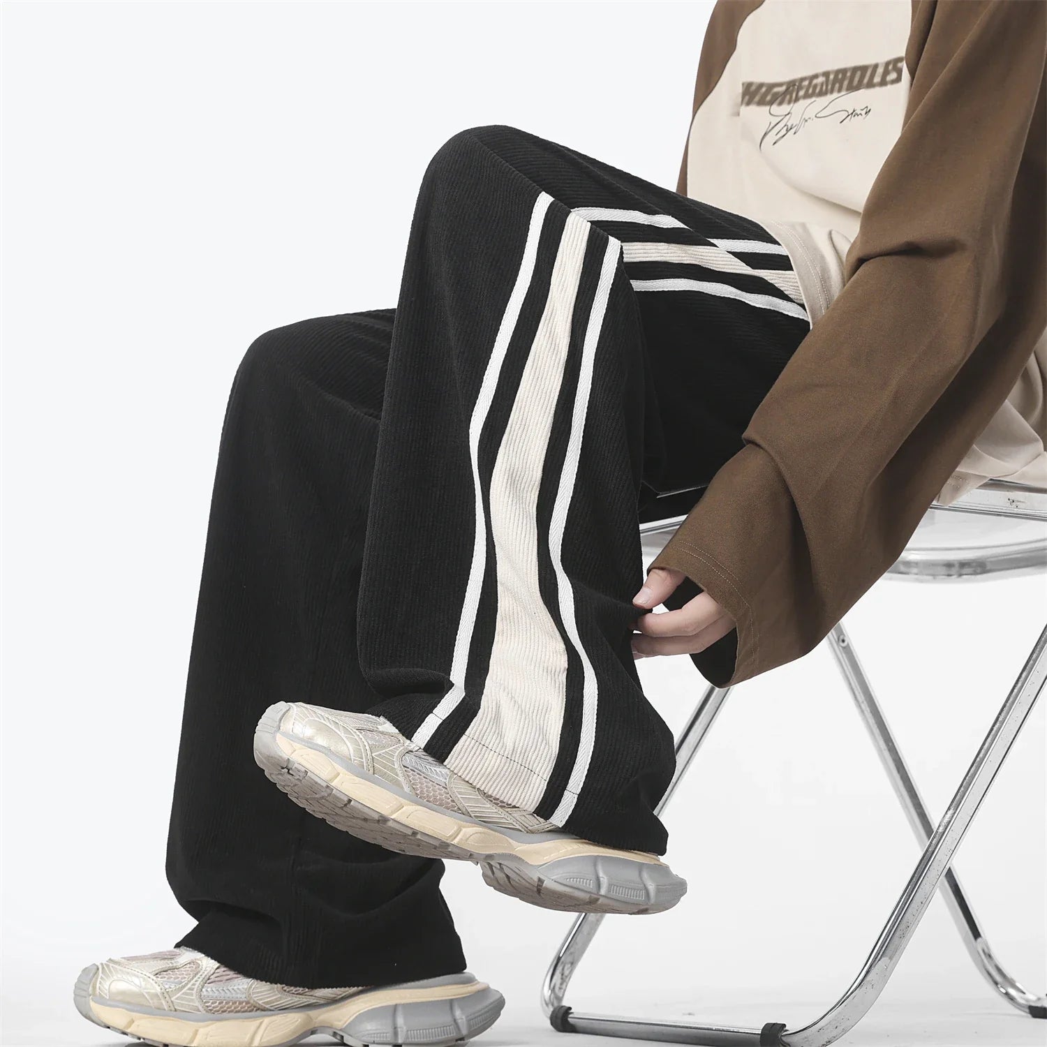 Winter Y2K Cord-Sport-Jogginghose mit weitem Bein
