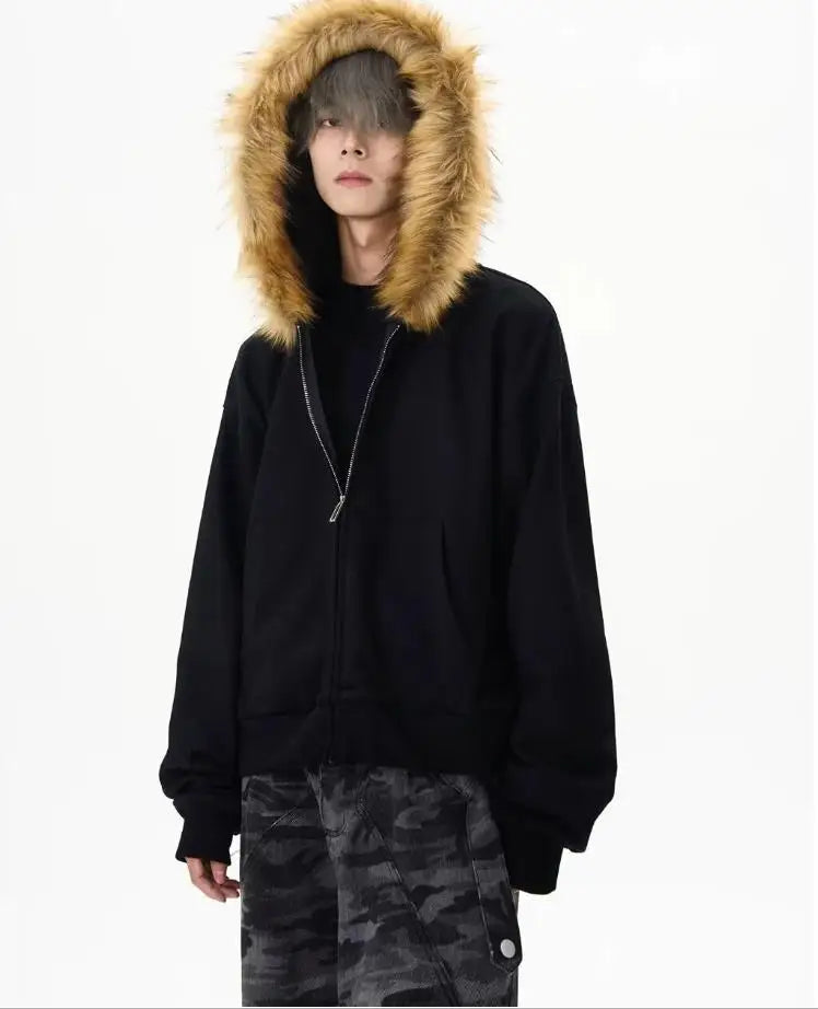 Herbstliches Kapuzensweatshirt mit japanischem Rand und Pelzkragen