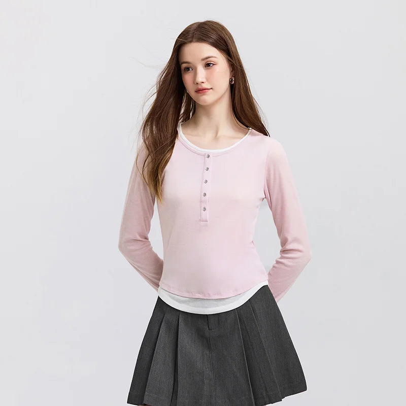Langärmeliges, schmal geschnittenes Frühlings-T-Shirt
