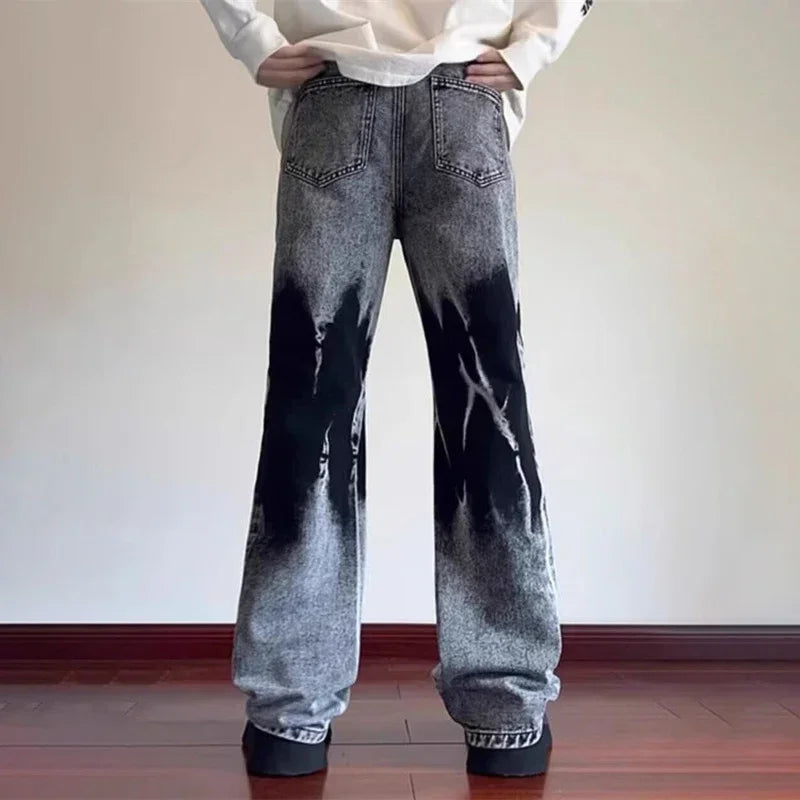 Jeans larges streetwear rétro vintage tie-dye patchwork