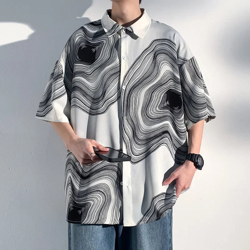 Chemise Ice à imprimé rétro pour homme, coupe ample
