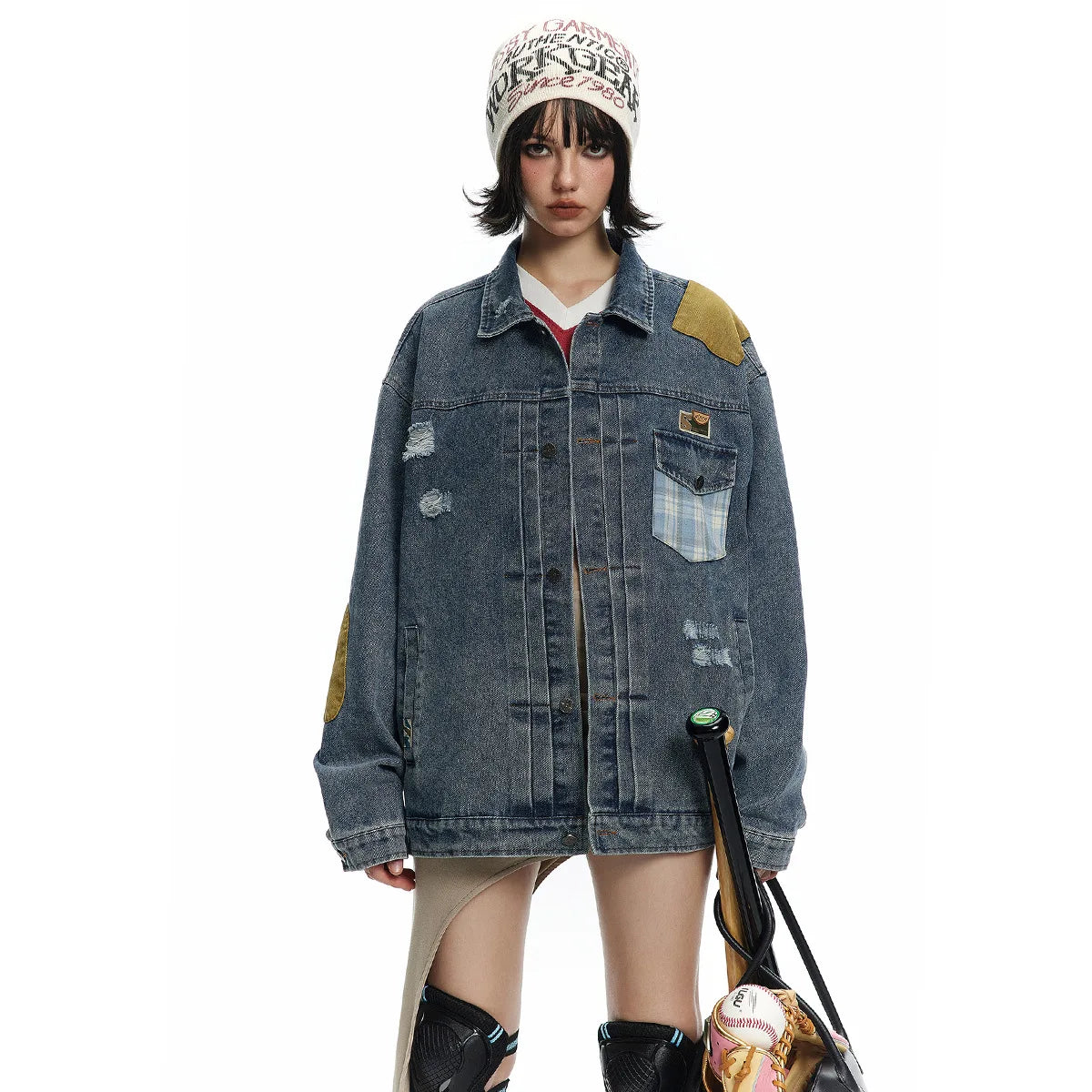 Y2K Leichte Retro Oversized Blaue Jeansjacke