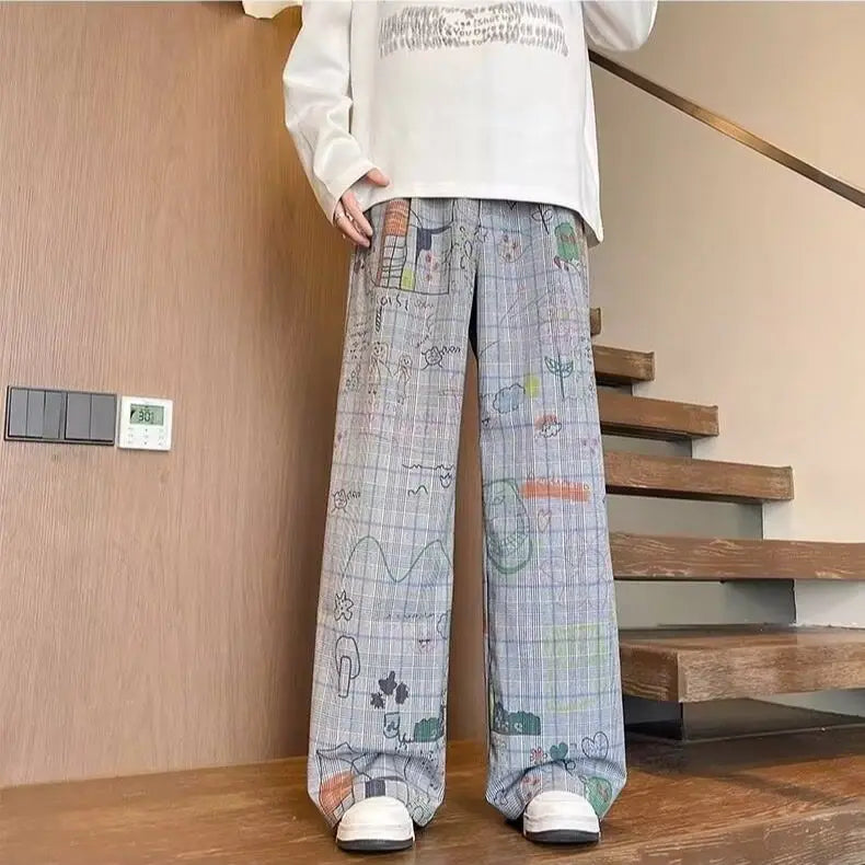 Streetwear-Hosen mit amerikanischem Graffiti-Print, lässig und weit geschnitten