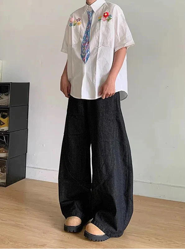 Chemise brodée à motif quadrillé américain vintage