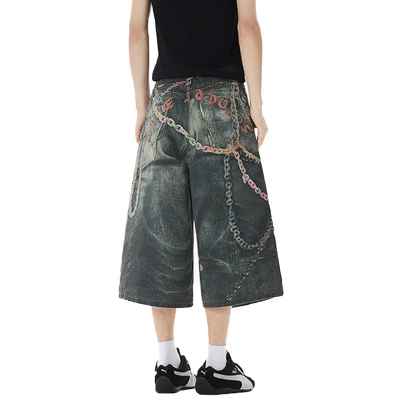 Individuell 3D-gedruckte Jeansshorts mit Kettenmuster
