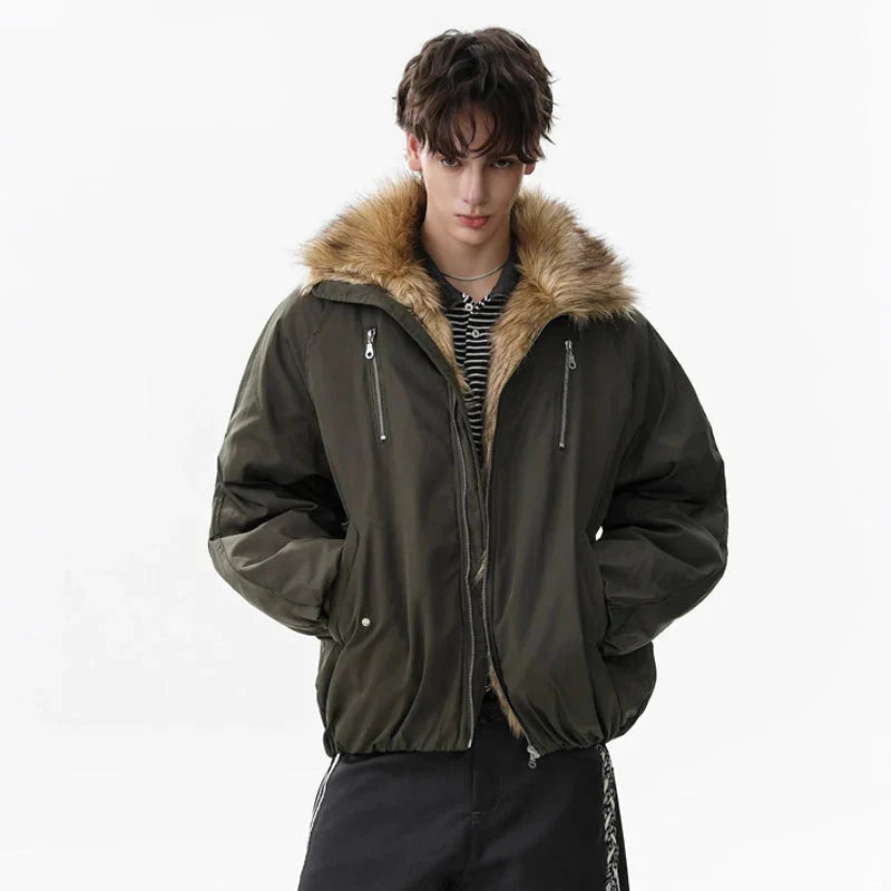 Streetwear Dicke Vintage Pelzjacke aus Breitstoff