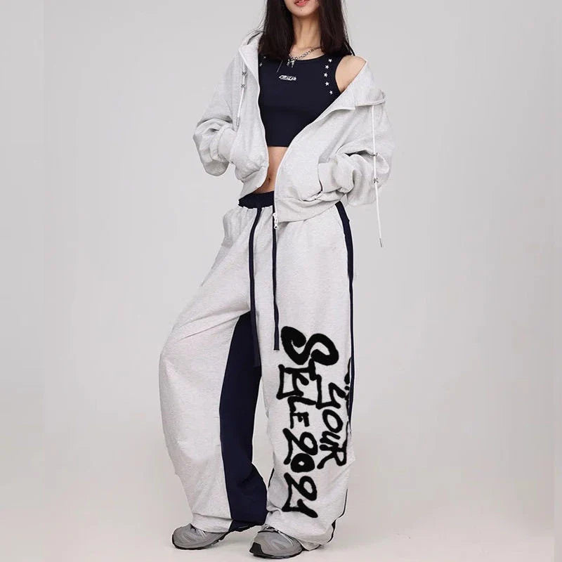 Y2K Streetwear High Waist Jogginghose mit Buchstaben-Patchwork
