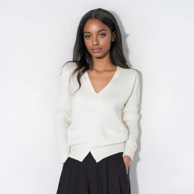 Lässiger, bequemer Damen-Strickcardigan mit V-Ausschnitt