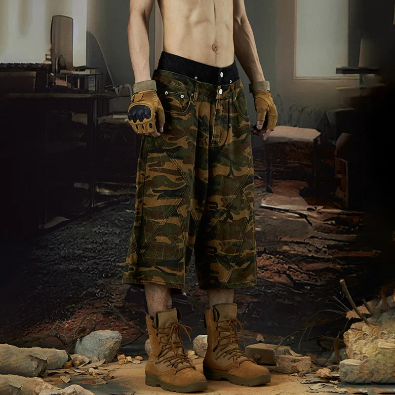 Short en jean camouflage personnalisé avec poches décoratives