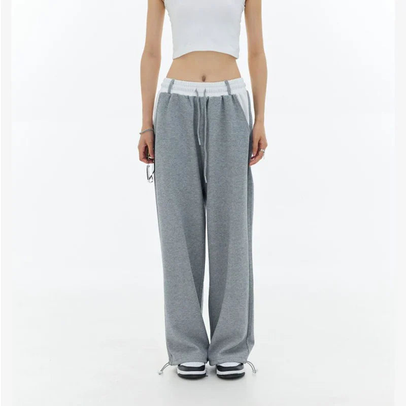 Hochtaillierte Patchwork-Hose mit weitem Bein