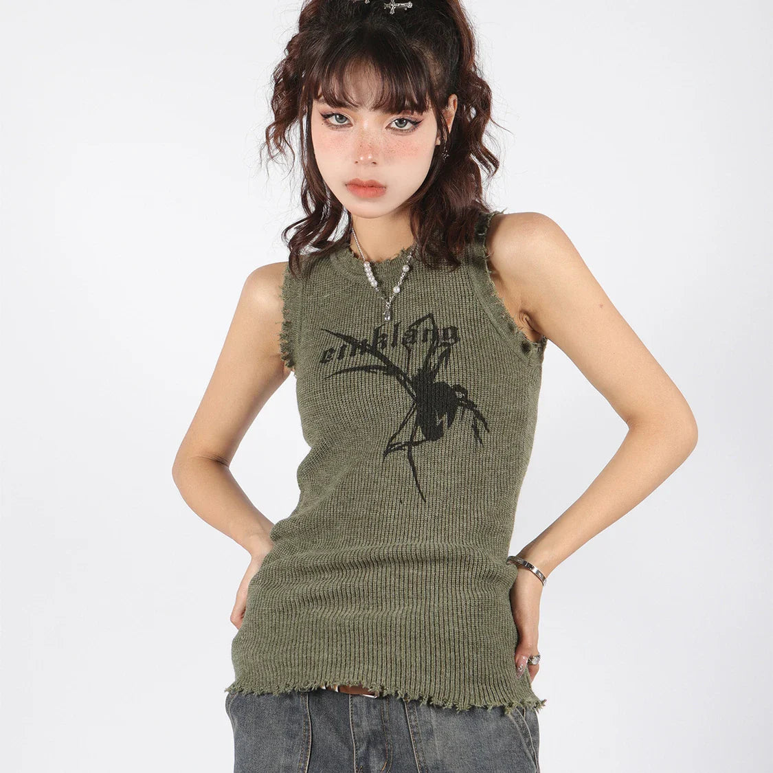 Vintage Spider Pattern Knitted Vest T-Shirt