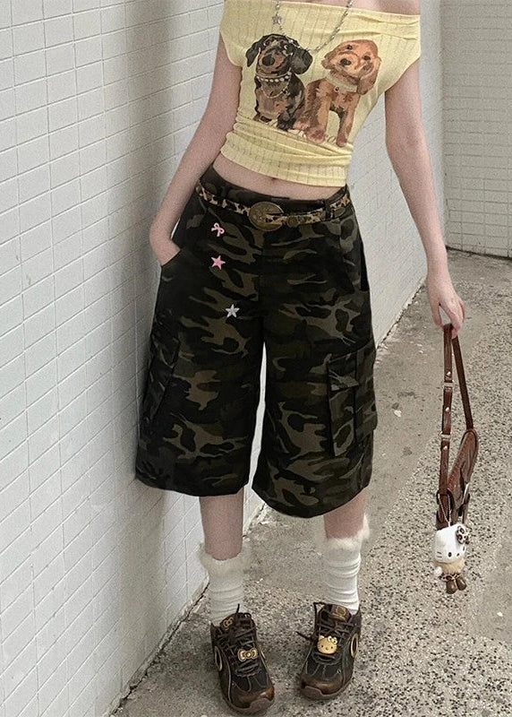 Short cargo camouflage confortable à jambes larges