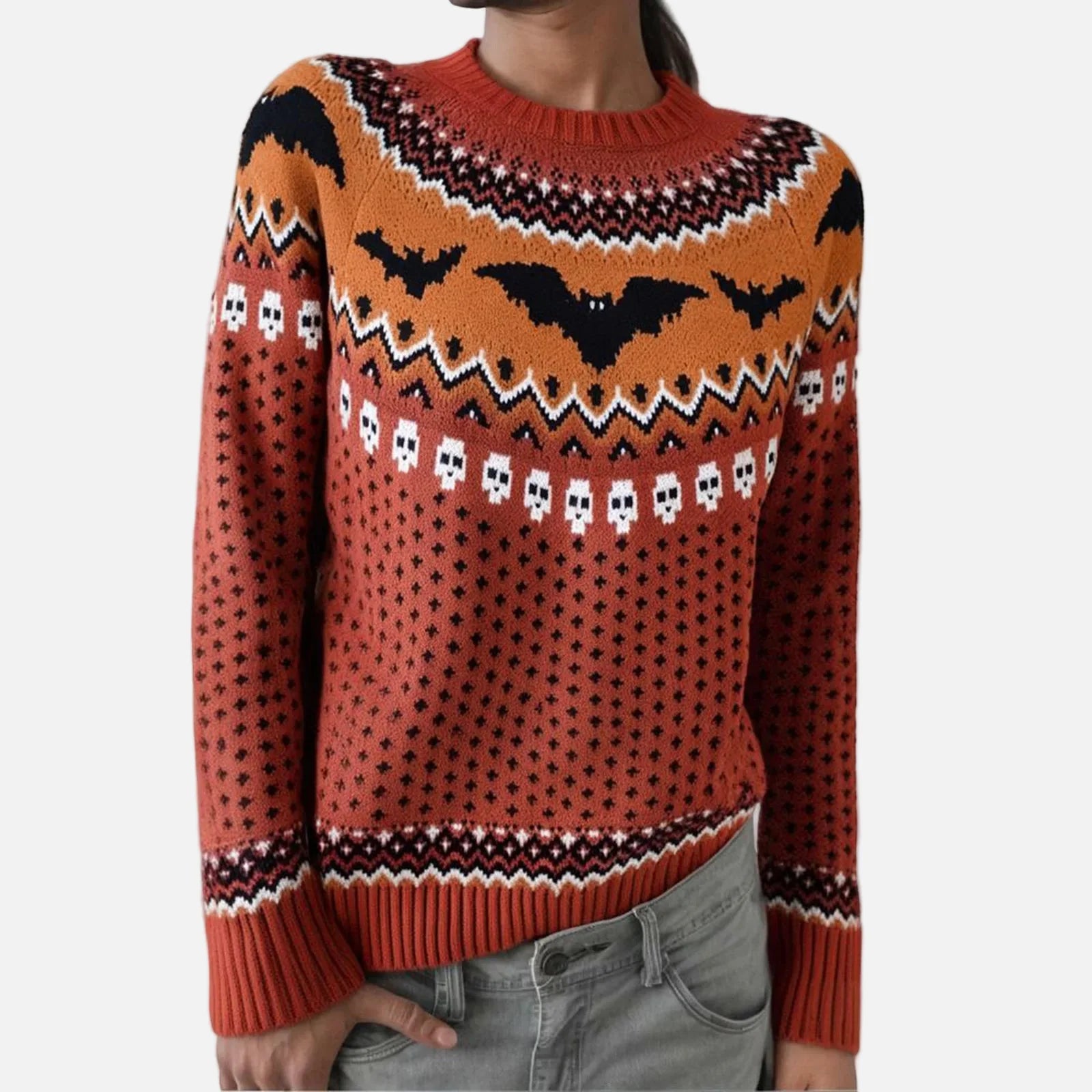 Stilvoller Strickpullover mit Leopardenmuster für Halloween