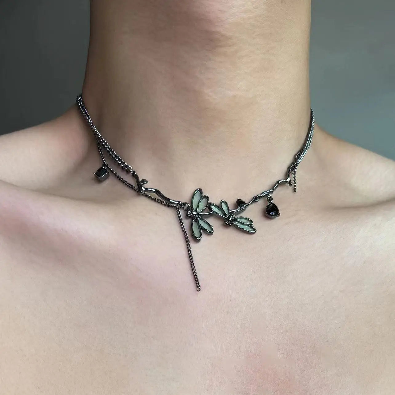 Gothic Party Black Dragonfly Choker Necklace