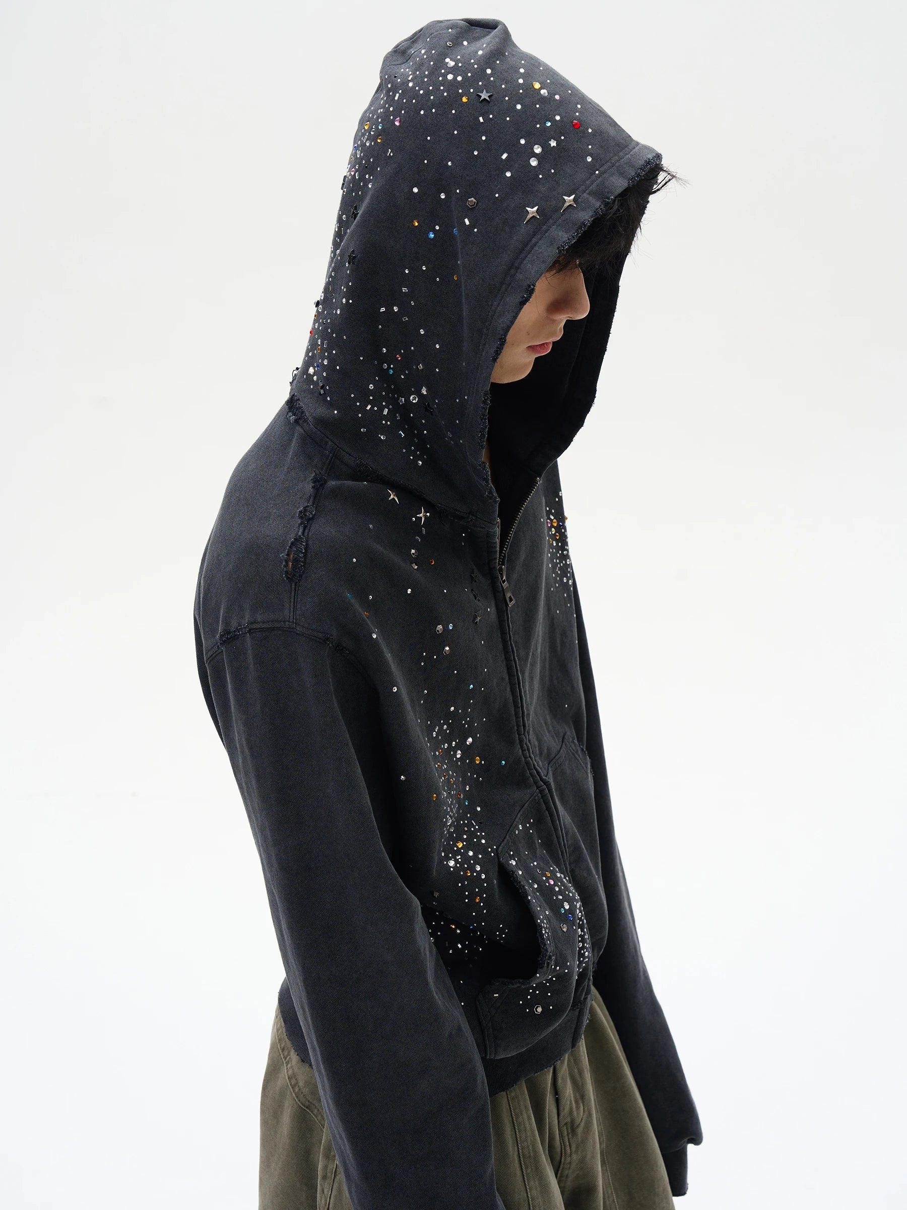 Trendiges High-End-Sweatshirt mit Diamantreißverschluss