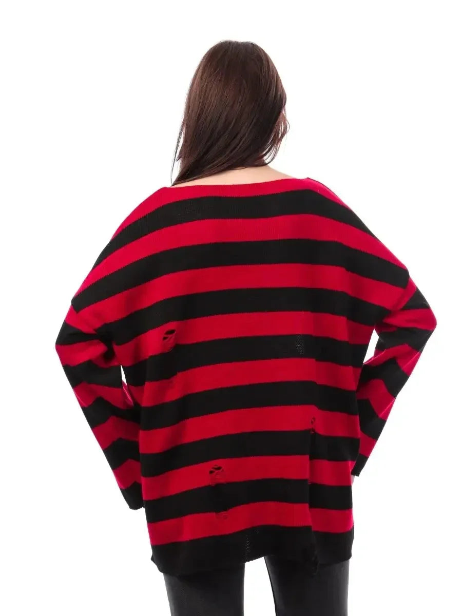 Pull en maille rayé gothique oversize pour femme