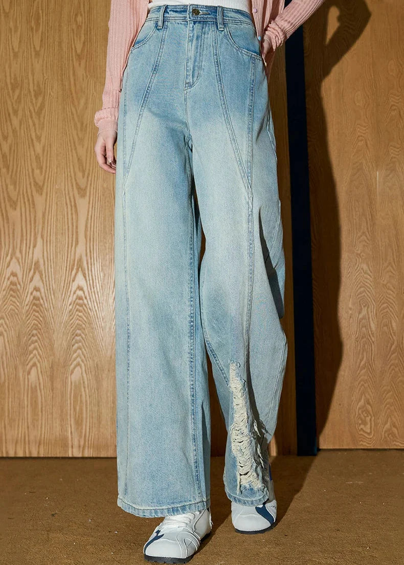 Strapazierfähige High-Waist-Jeans mit Used-Look und geradem Bein
