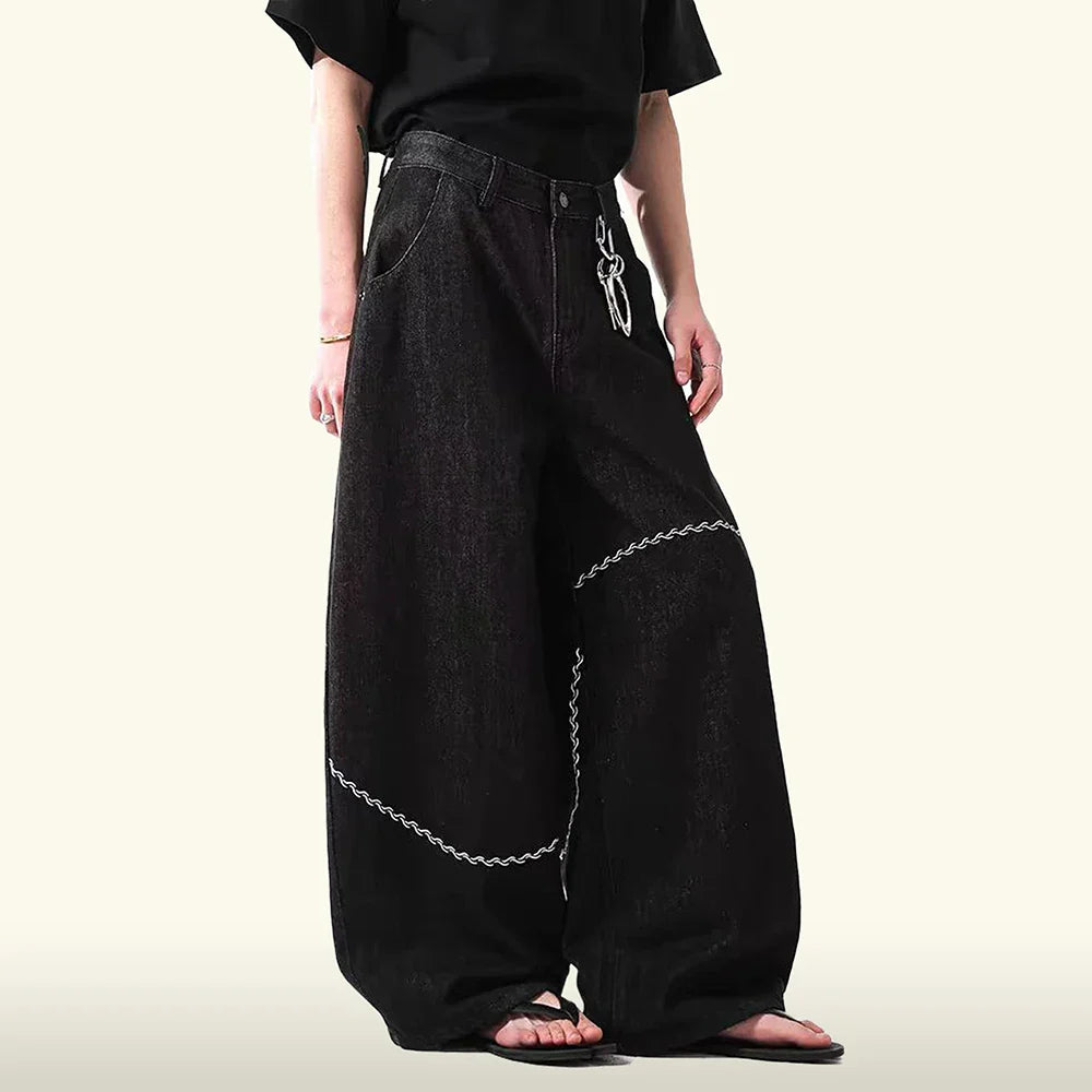 Jeans im amerikanischen Retro-Stil mit lockerer Passform und Stickerei