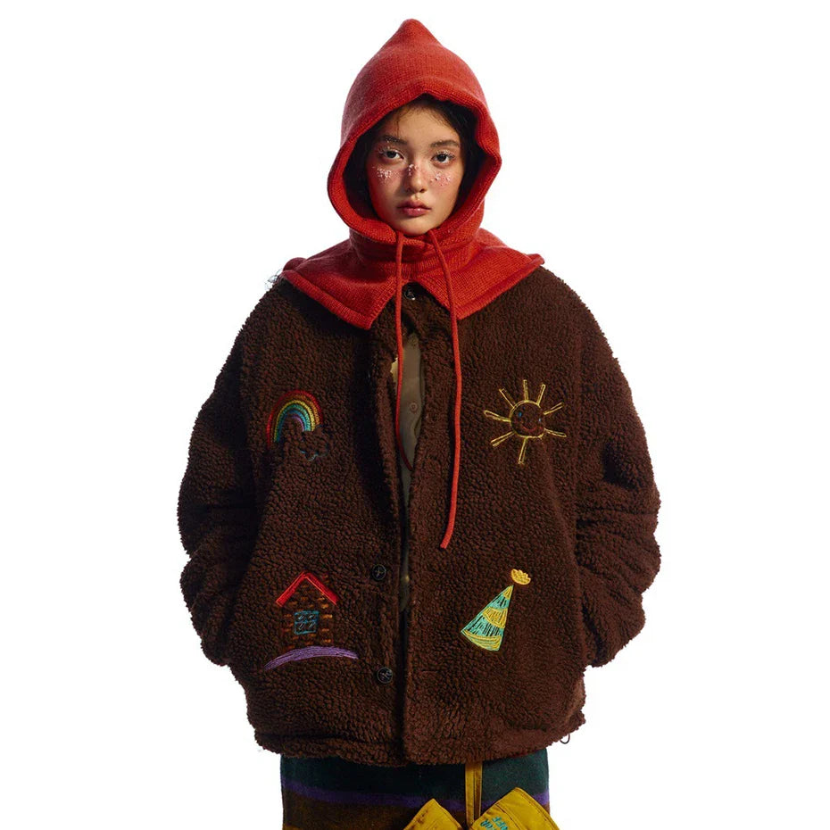 Bestickte Fleecejacke mit Knöpfen